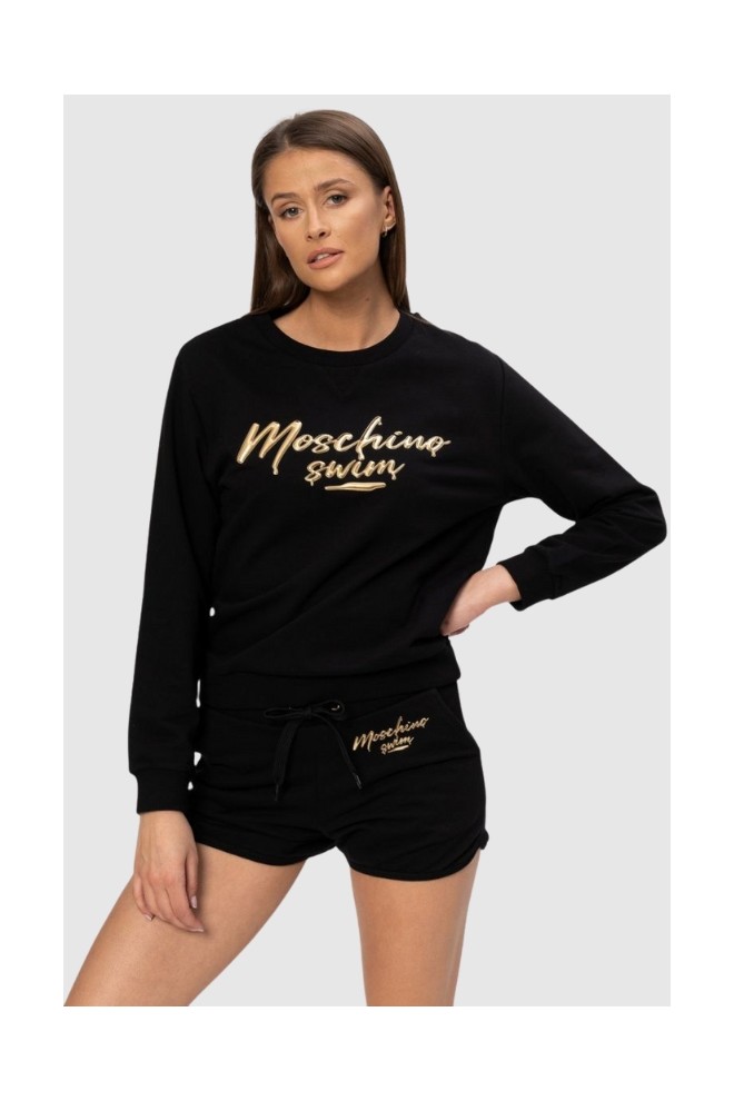 MOSCHINO Czarna bluza damska ze złotym logo, Rozmiar M