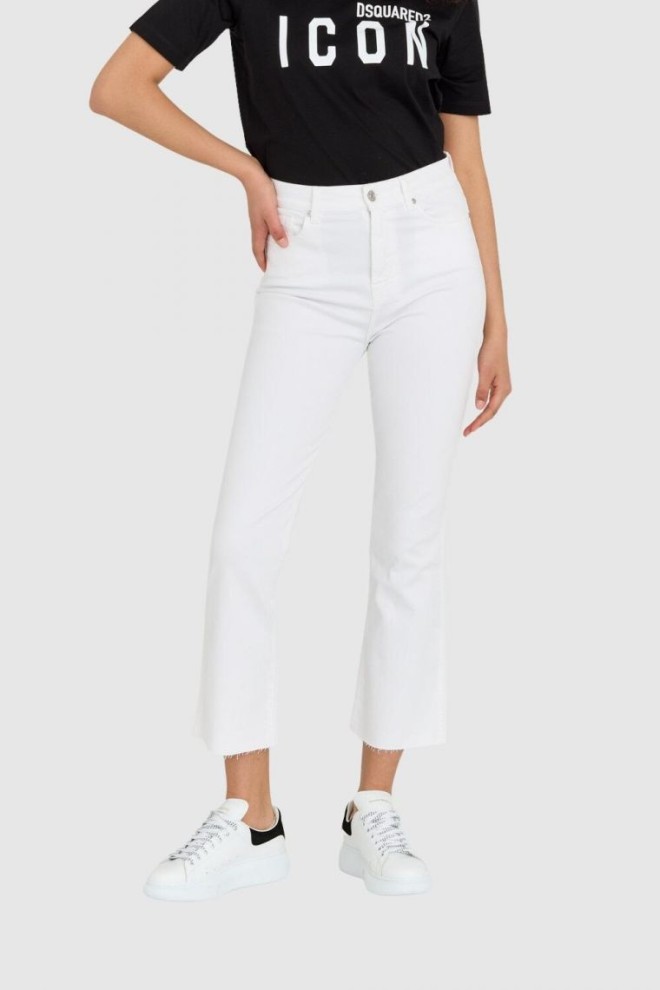 7 FOR ALL MANKIND Białe jeansy damskie z poszerzoną surowo zakończoną nogawką HW Slim Kick, Rozmiar 26
