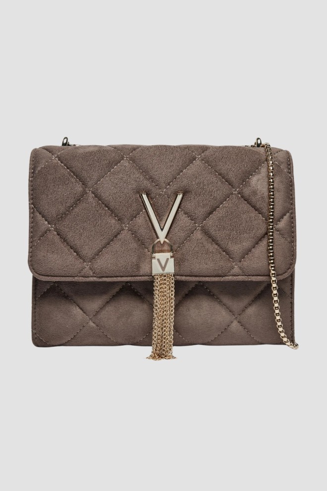 VALENTINO Brązowa damska zamszowa torebka Charlotte Flap Bag