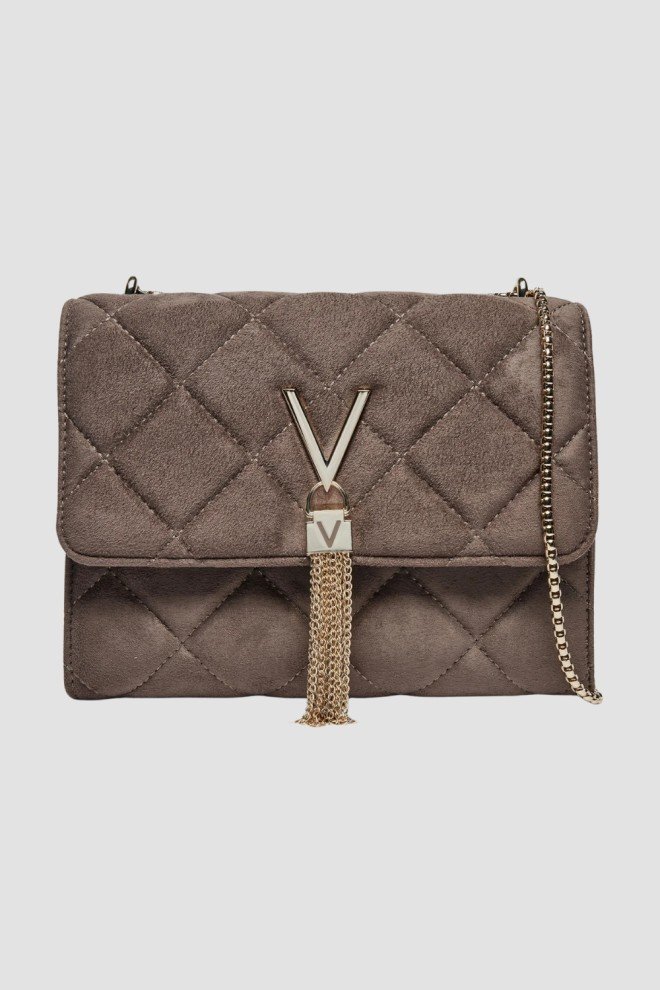 VALENTINO Brązowa damska zamszowa torebka Charlotte Flap Bag