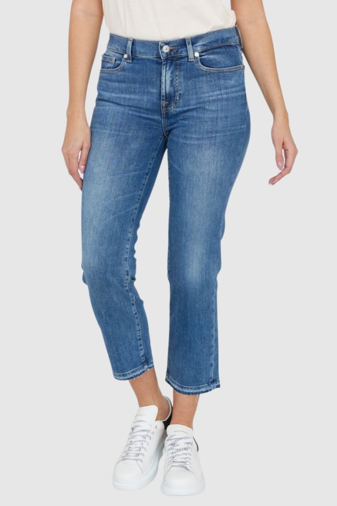 7 FOR ALL MANKIND Jasnoniebieskie jeansy damskie THE STRAIGHT CROP SLIM ILLUSION, Rozmiar 28