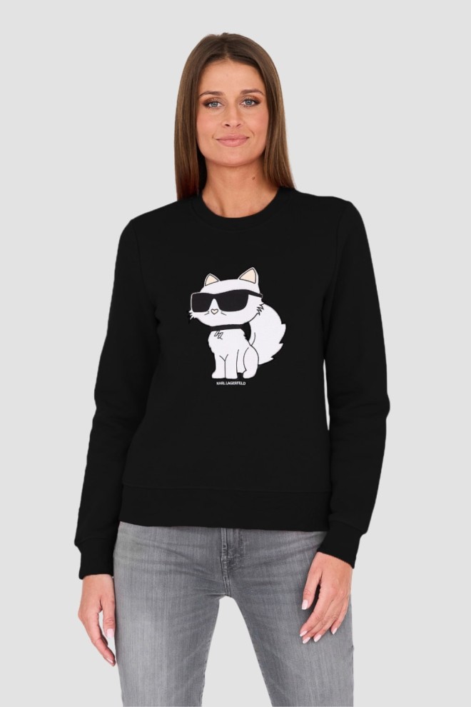 KARL LAGERFELD Czarna damska bluza Ikonik 2.0 Choupette Sweat, Rozmiar XS