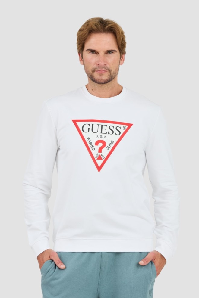 GUESS Biała męska bluza Audley Cn Fleece, Rozmiar L