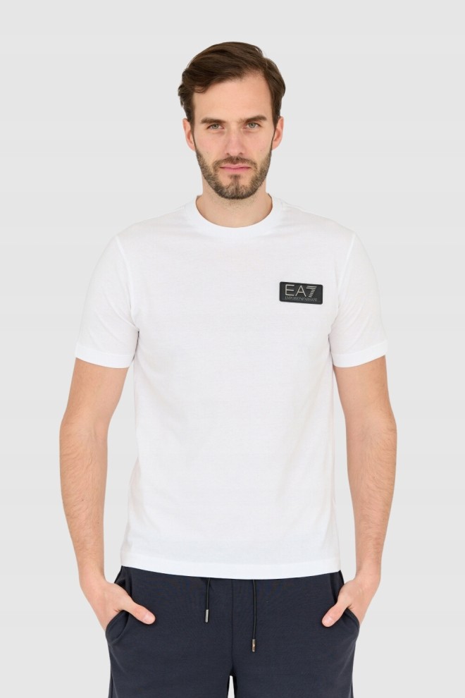 EA7 Biały męski t-shirt z naszywką z logo, Rozmiar XXL