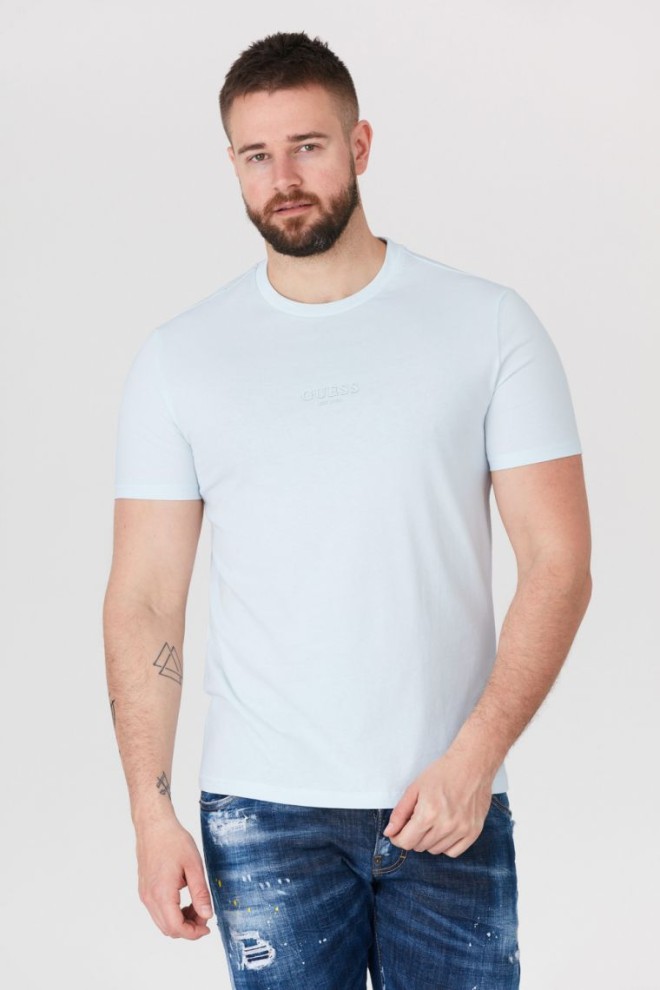 GUESS Błękitny t-shirt męski z aplikacją z logo, Rozmiar M