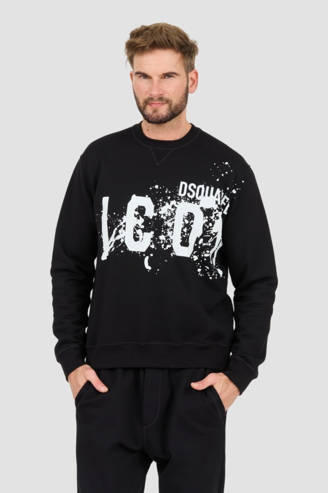 DSQUARED2 Czarna męska bluza Icon Splash Cool Fit Crewneck, Rozmiar M