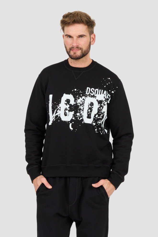 DSQUARED2 Czarna męska bluza Icon Splash Cool Fit Crewneck, Rozmiar M