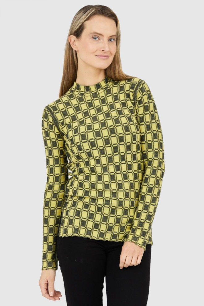 KENZO Dopasowany żółty sweterek damski w kratkę vichy, Rozmiar S