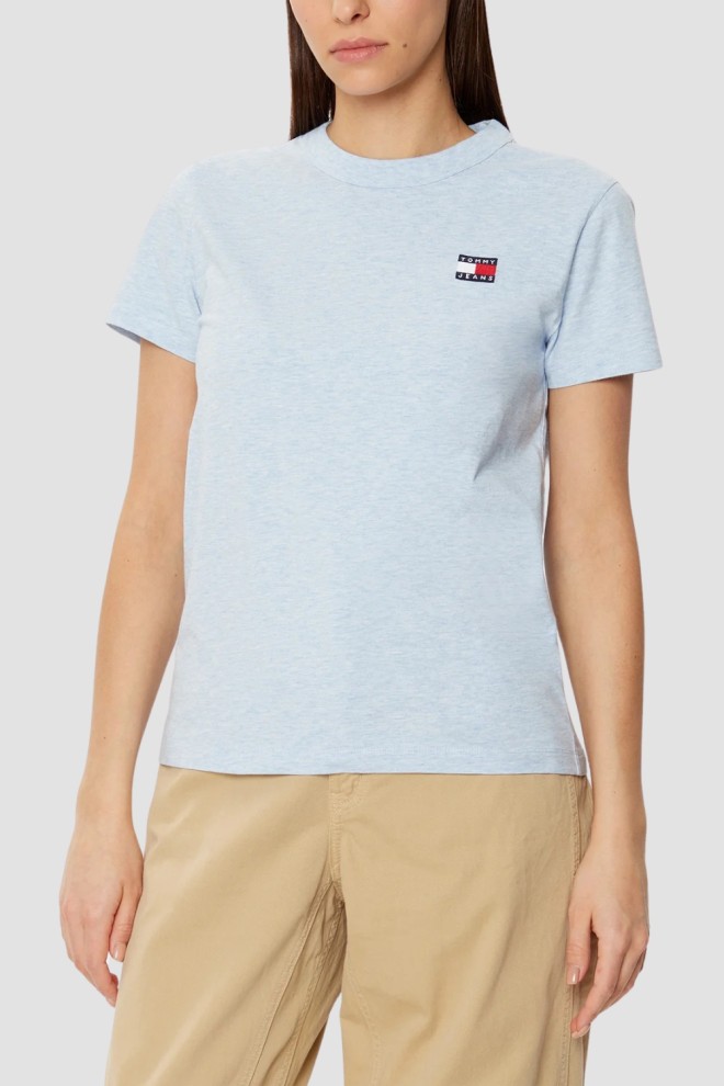 TOMMY JEANS Błękitny damski t-shirt z małym logo, Rozmiar S