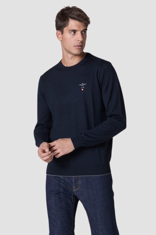 AERONAUTICA MILITARE Granatowy sweter męski Merino, Rozmiar XXL