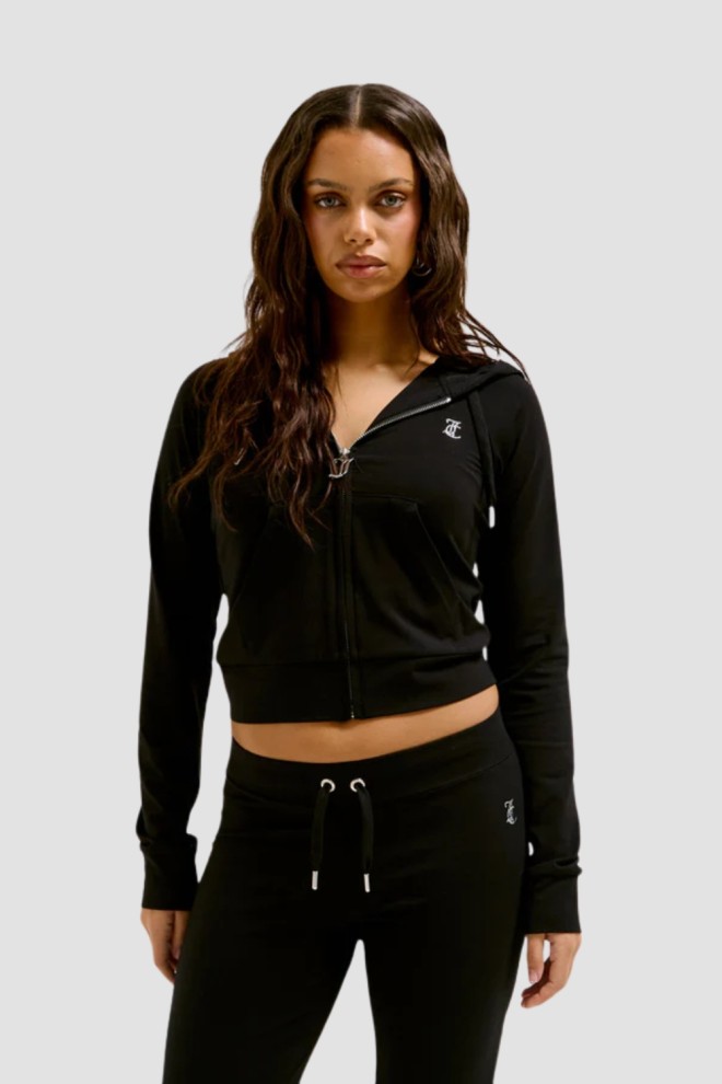 JUICY COUTURE Czarna bluza damska Single Jersey Ola Hoodie, Rozmiar XL