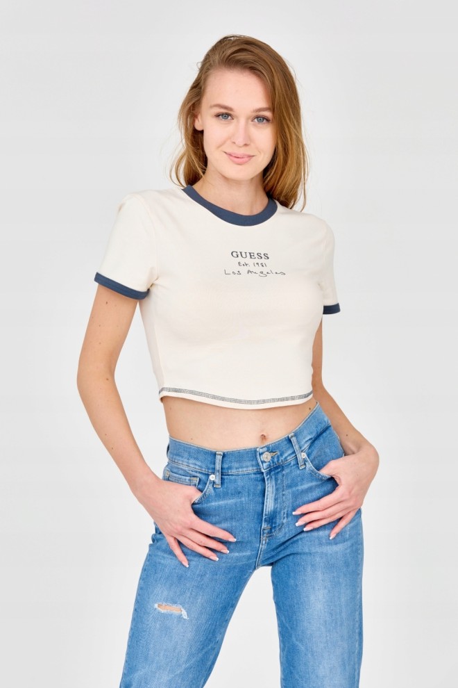 GUESS Ecru damski crop top, Rozmiar L
