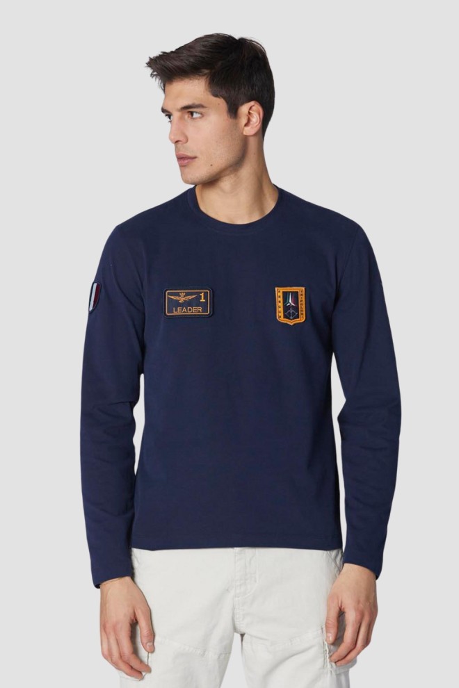 AERONAUTICA MILITARE Granatowy męski longsleeve With Patches, Rozmiar XXL