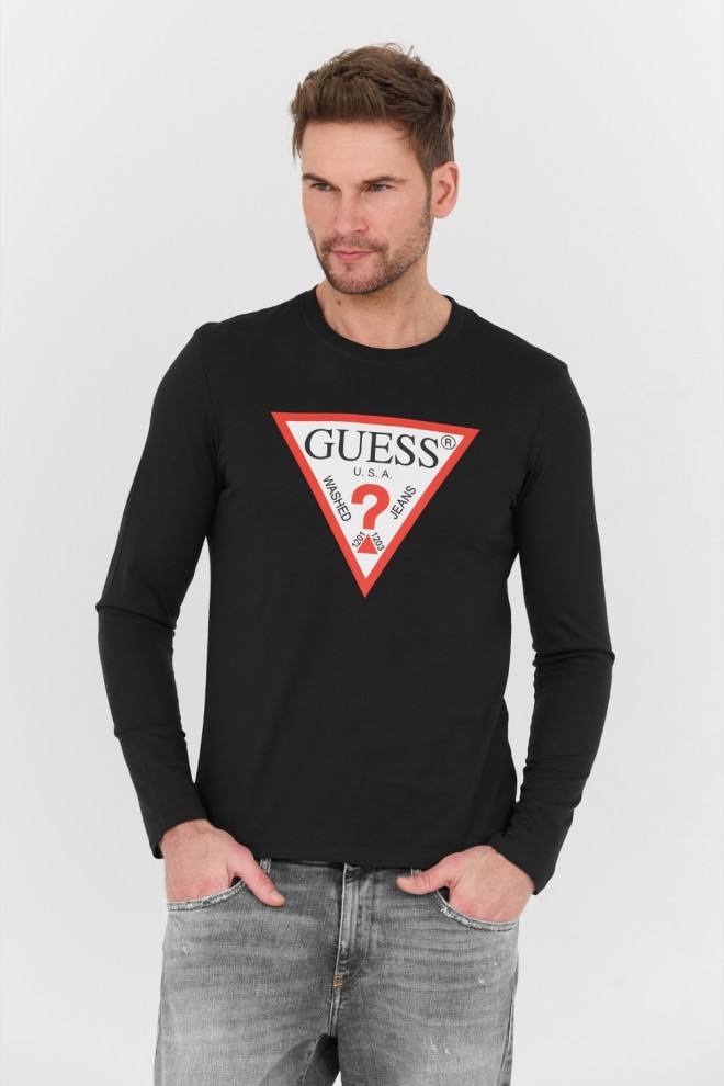 GUESS Czarny męski longsleeve Original Logo Tee, Rozmiar L