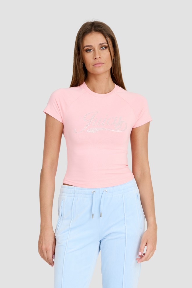 JUICY COUTURE Różowy damski t-shirt Retroshrunken Tee, Rozmiar S