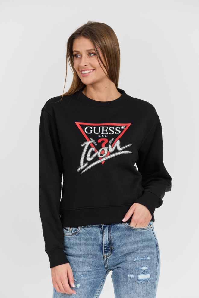 GUESS Czarna damska bluza Icon z dużym logo, Rozmiar XS