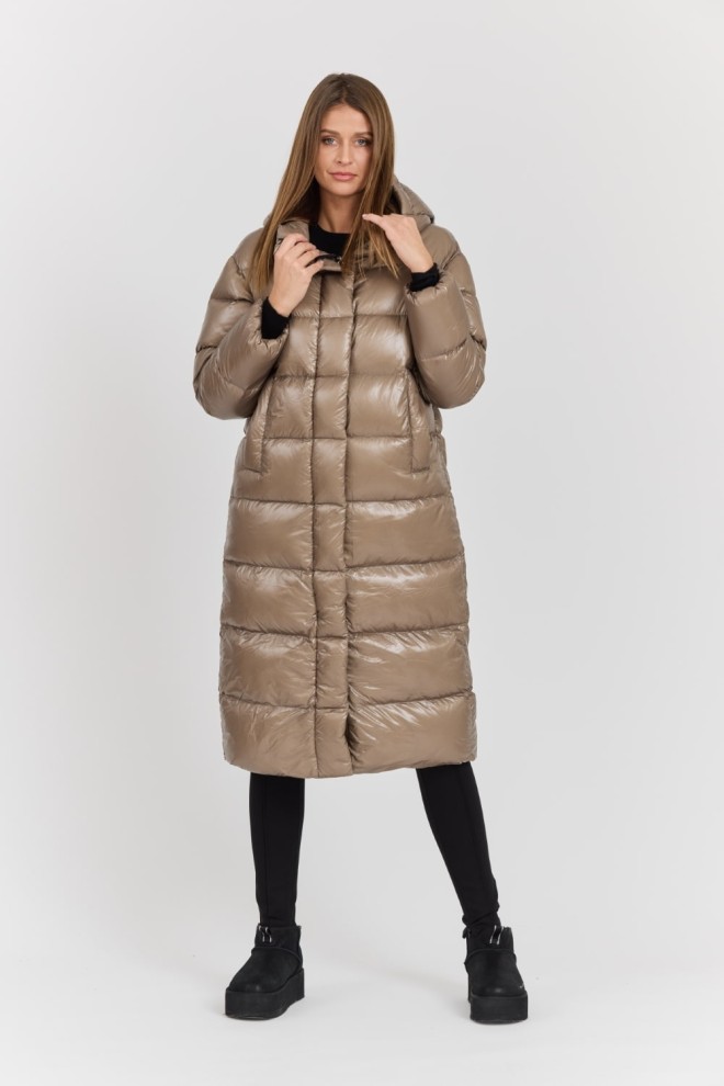 HETREGO Beżowy damski płaszcz puchowy Tara Woman Oversized Quilted Coat, Rozmiar 40 EU - 44 IT