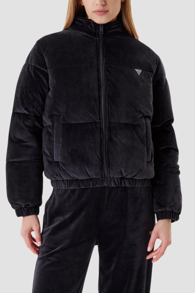 GUESS Сzarna zamszowa kurtka damska Couture Puffer, Rozmiar S