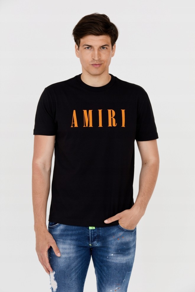 AMIRI T-shirt męski czarny z pomarańczowym logo, Rozmiar XXL