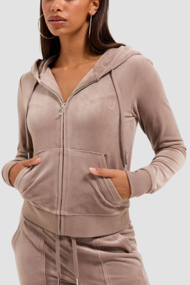 JUICY COUTURE Ciemno-beżowa bluza damska Robertson Hoodie, Rozmiar M