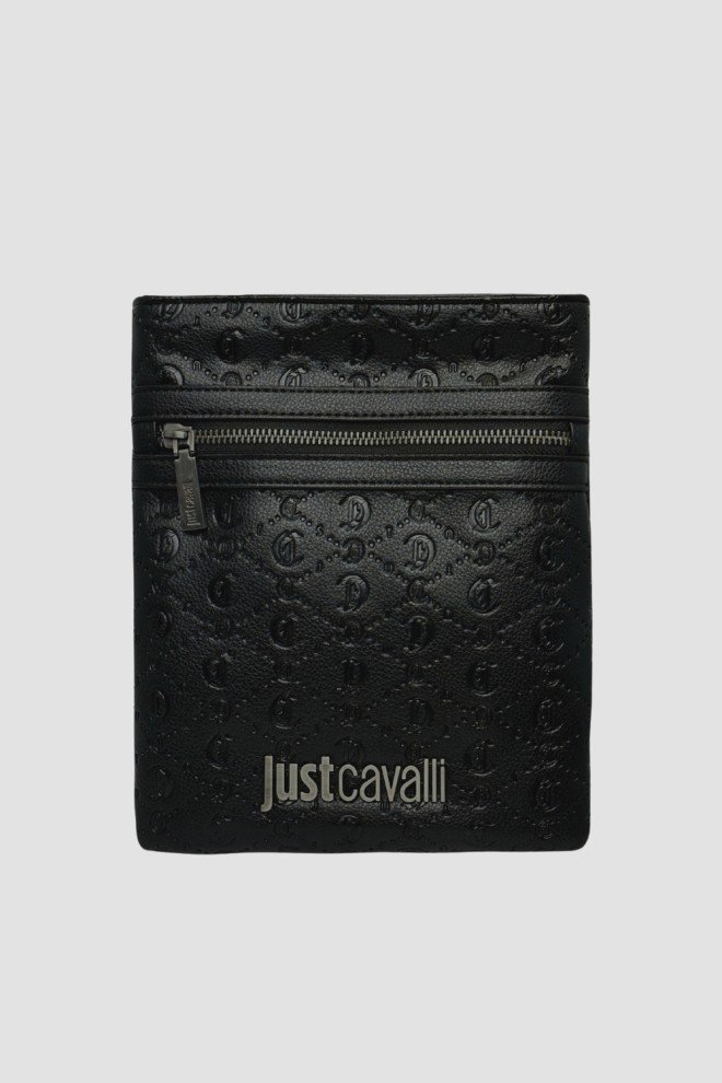 JUST CAVALLI Czarna logowana męska saszetka JC Metal Lettering - Style 4