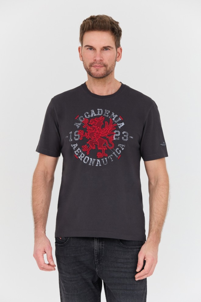 AERONAUTICA MILITARE Szary bawełniany męski t-shirt M.C., Rozmiar L