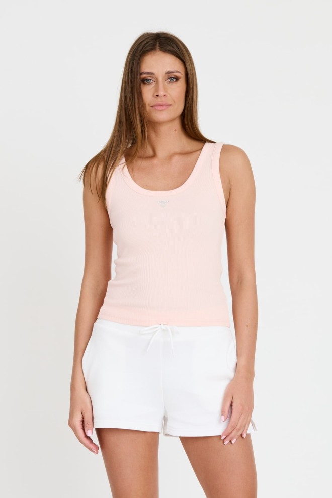 GUESS Różowy damski top Triangle Bling Rib Tank, Rozmiar L