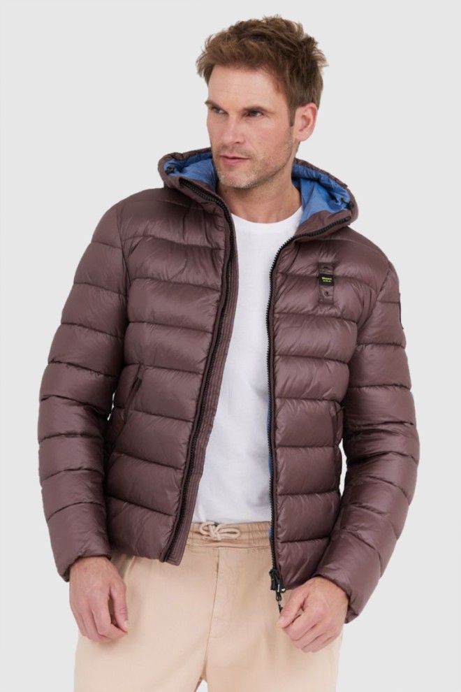BLAUER Brązowa puchowa kurtka męska Virgil z kapturem, Rozmiar L