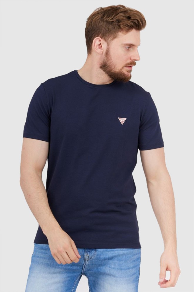 GUESS Granatowy t-shirt męski z małym logo, Rozmiar S