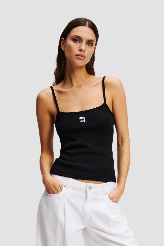 KARL LAGERFELD Сzarny damski top Ikon Patch Tank Top, Rozmiar L