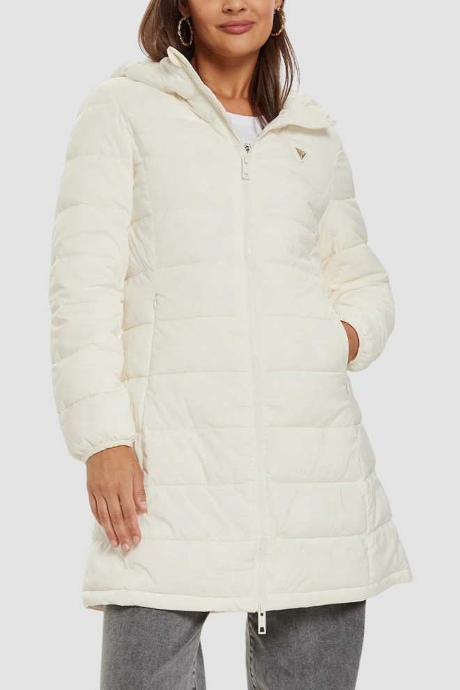 GUESS Beżowa długa damska kurtka New Aleta, Rozmiar S