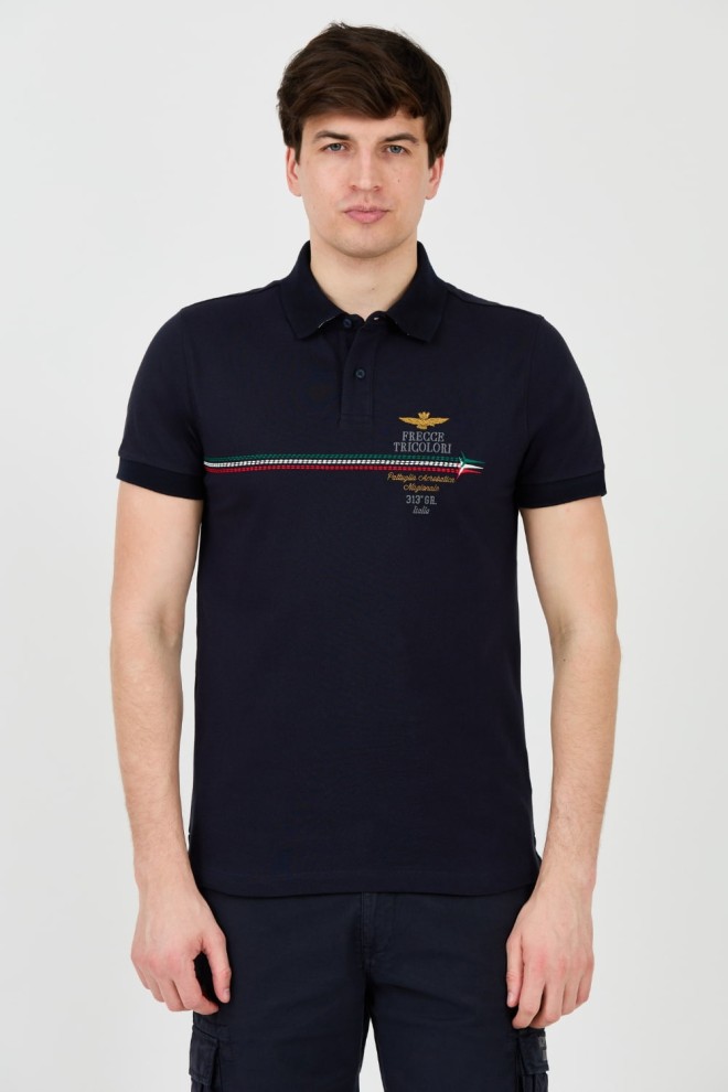 AERONAUTICA MILITARE Granatowe męskie polo Frecce Tricolori Embroidered, Rozmiar M