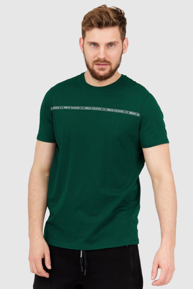 ARMANI EXCHANGE Zielony t-shirt męski z paskiem z logo, Rozmiar S