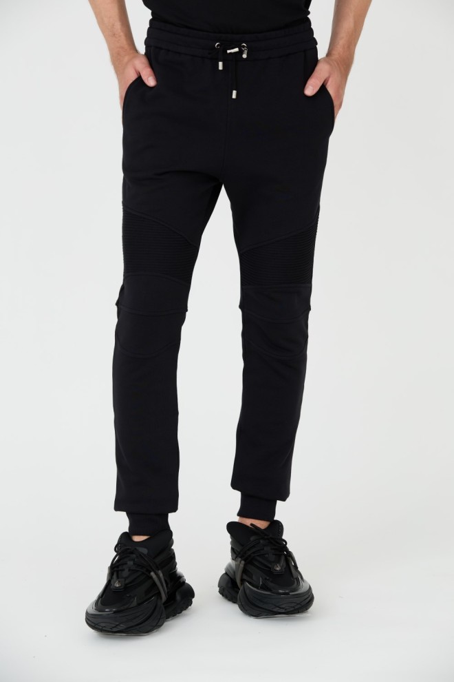 BALMAIN Czarne męskie spodnie dresowe Ribbed Flock Sweatpants, Rozmiar L