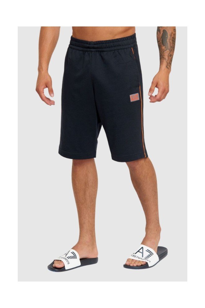 EA7 Granatowe męskie szorty bawełniane z pomarańczowymi lampasami, Rozmiar S