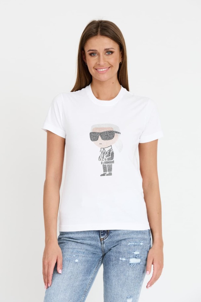 KARL LAGERFELD Biały damski t-shirt Ikonik 2.0, Rozmiar S