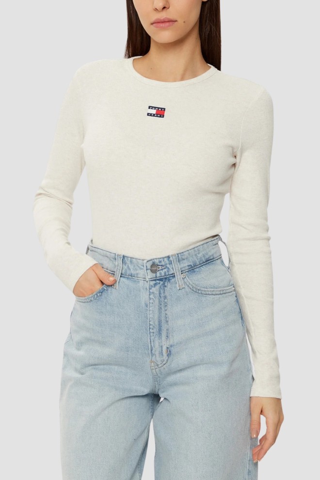 TOMMY JEANS Beżowy damski longsleeve, Rozmiar S