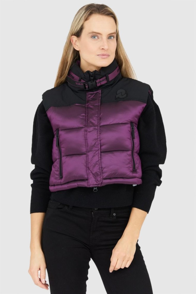 INVICTA Fioletowy puchowy krótki bezrękawnik damski, Rozmiar L