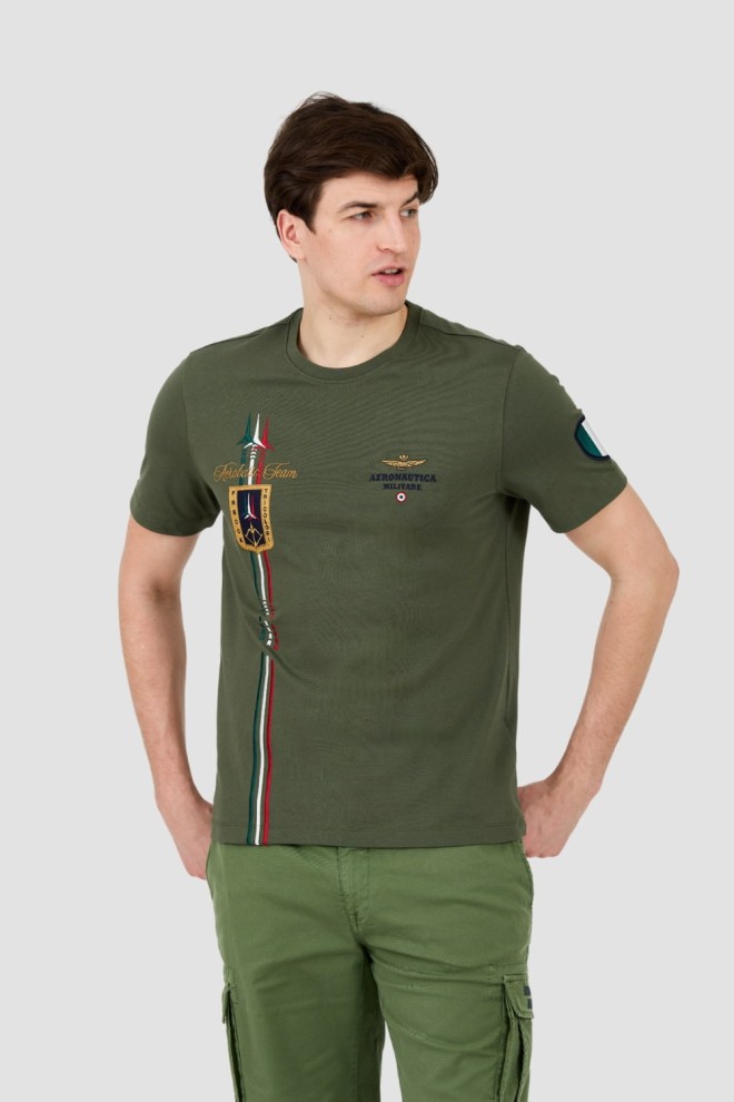 AERONAUTICA MILITARE Zielony bawełniany męski t-shirt Frecce Tricolori Short Sleeve