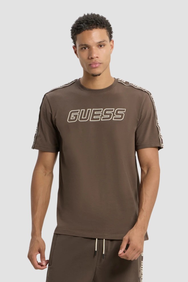 GUESS Brązowy męski t-shirt Arlo, Rozmiar M