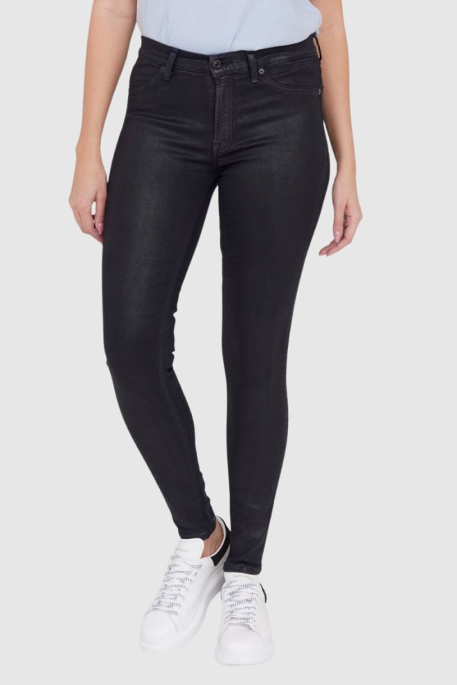 7 FOR ALL MANKIND Woskowane czarne jeansy damskie HW SKINNY COATED SLIM ILLUSION, Rozmiar 30