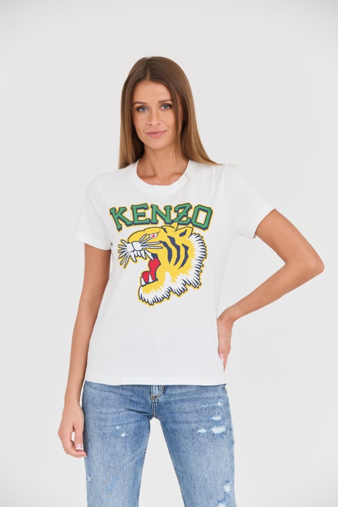 KENZO Biały damski t-shirt Tiger Varsity crewneck, Rozmiar S