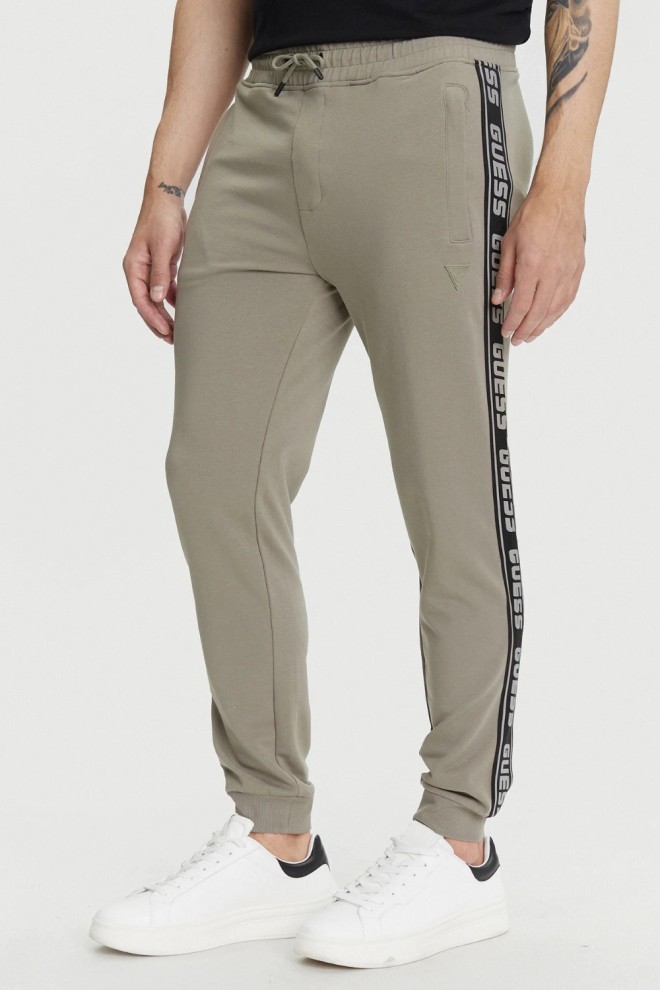 GUESS Zielone męskie spodnie dresowe z lampasami New Arlo, Rozmiar XL