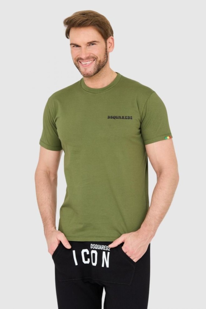 DSQUARED2 Zielony męski bawełniany t-shirt z małym logo, Rozmiar L