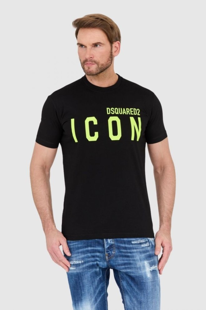 DSQUARED2 Czarny t-shirt męski z neonowym logo icon, Rozmiar S