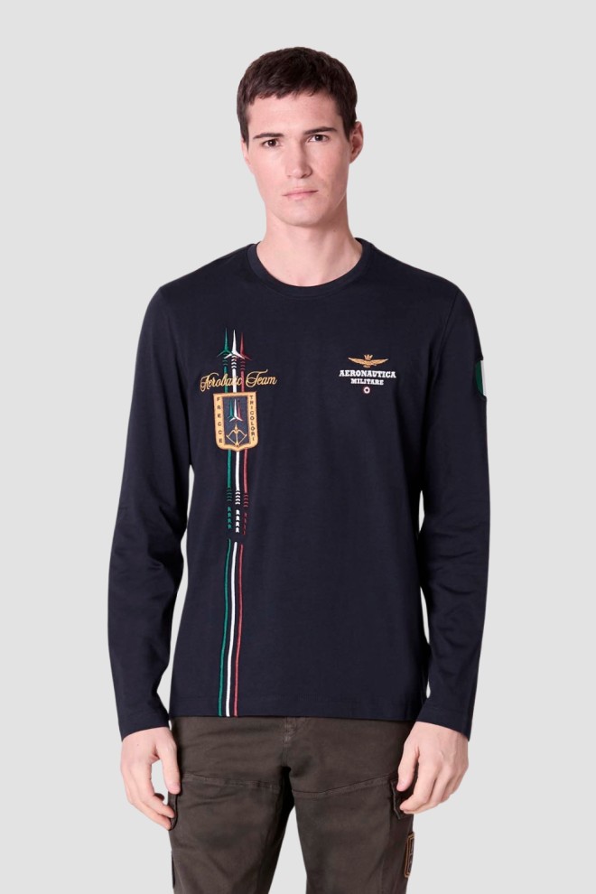 AERONAUTICA MILITARE Granatowy męski longsleeve Crew neck, Rozmiar XXL