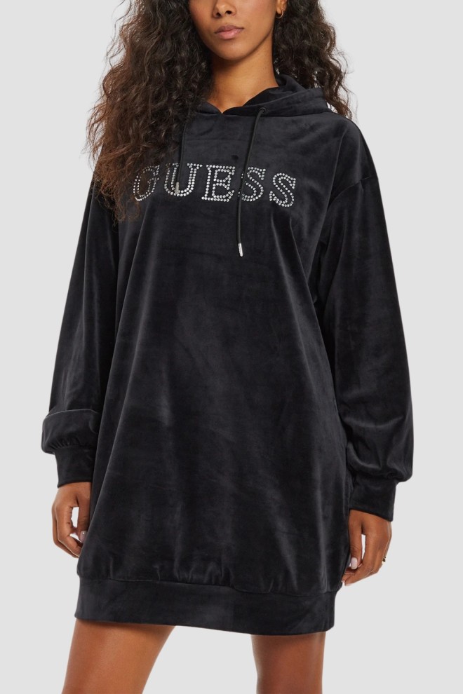 GUESS Сzarna damska długa welurowa bluza Couture, Rozmiar S