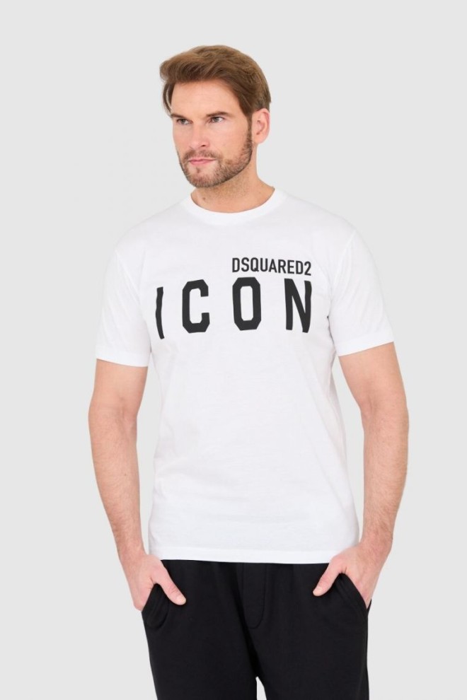 DSQUARED2 Biały t-shirt męski z dużym logo icon, Rozmiar M