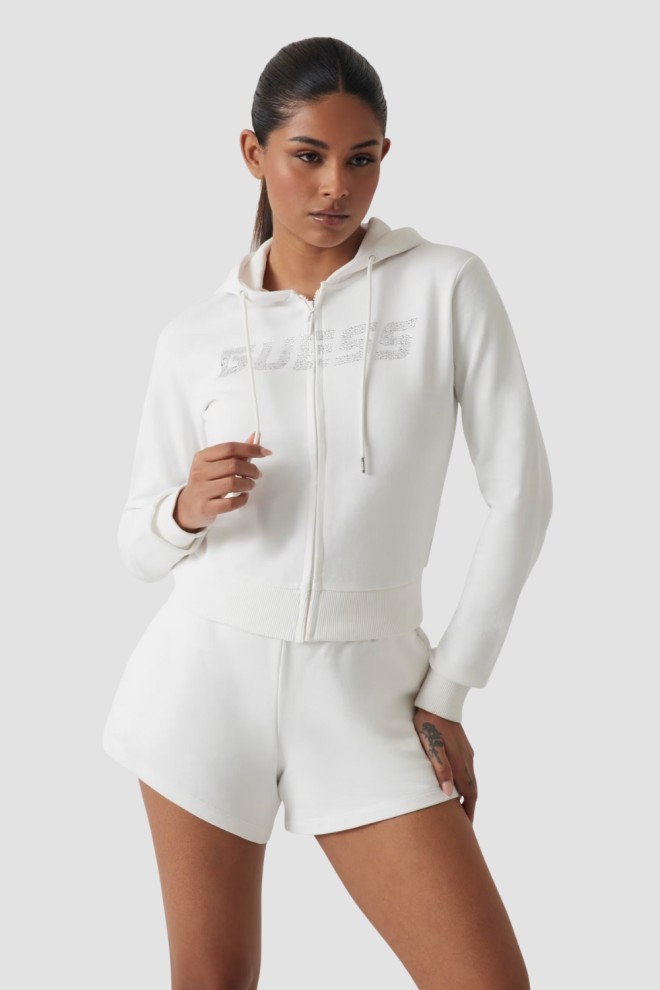 GUESS Biała damska bluza z cyrkoniami Primula, Rozmiar M