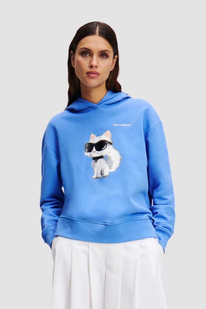 KARL LAGERFELD Niebieska damska bluza z kapturem Ikon Aquarelle C, Rozmiar M